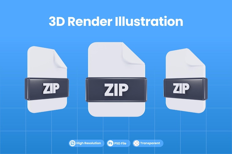 PSD 3d 렌더링 아이콘 파일 형식 zip