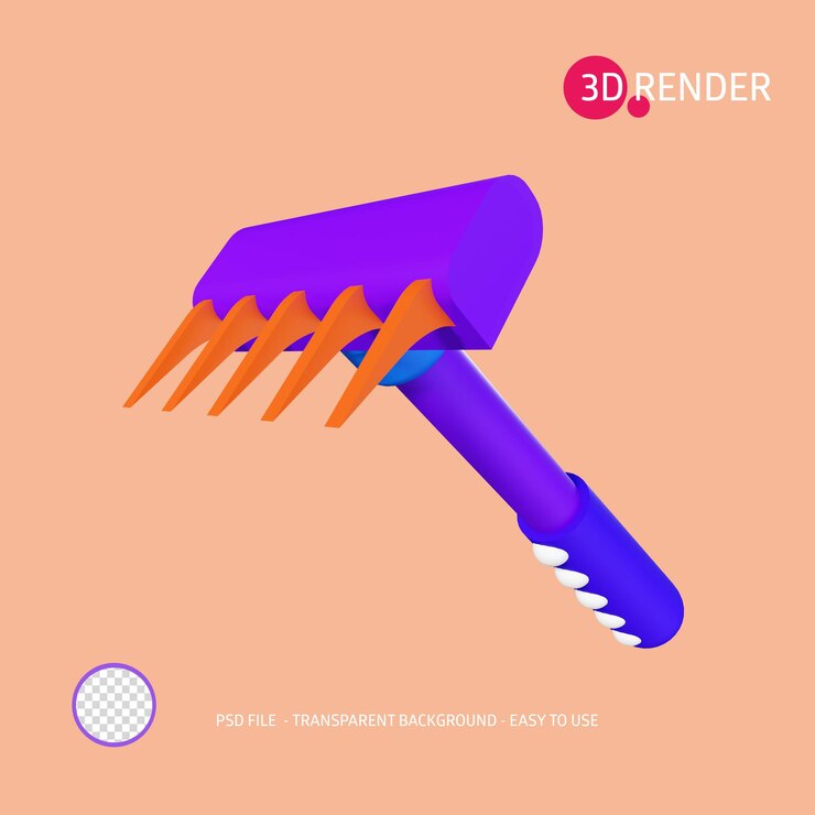 PSD 3d render icon garden rake hand