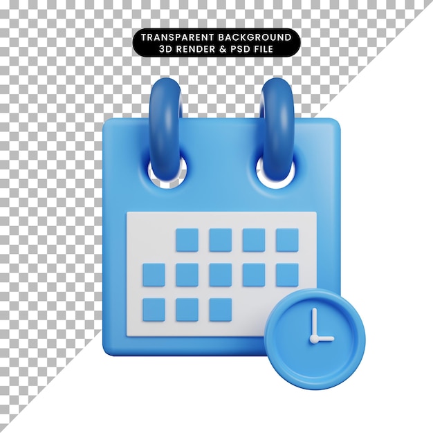 3d render icon illustration time concept calendar with clock