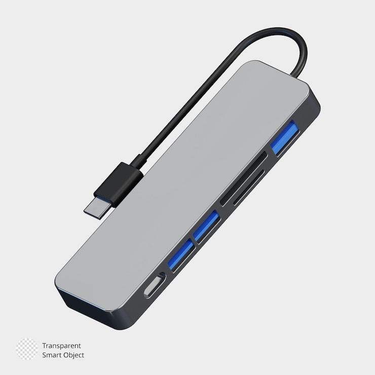 PSD 3d render icon illustration usb docking hub type c usb isolated