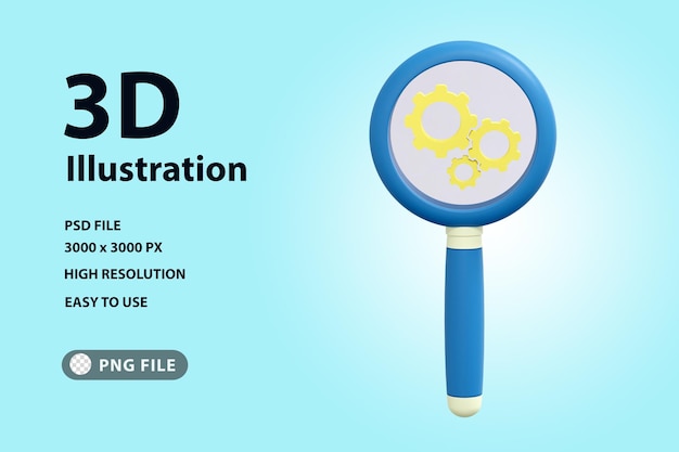 PSD 3d render icon magnifier glass with problem