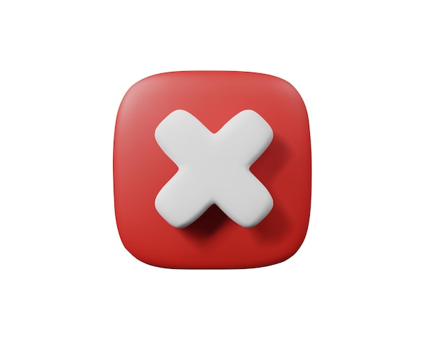3d render icon of red cross checkmark button cancel sign