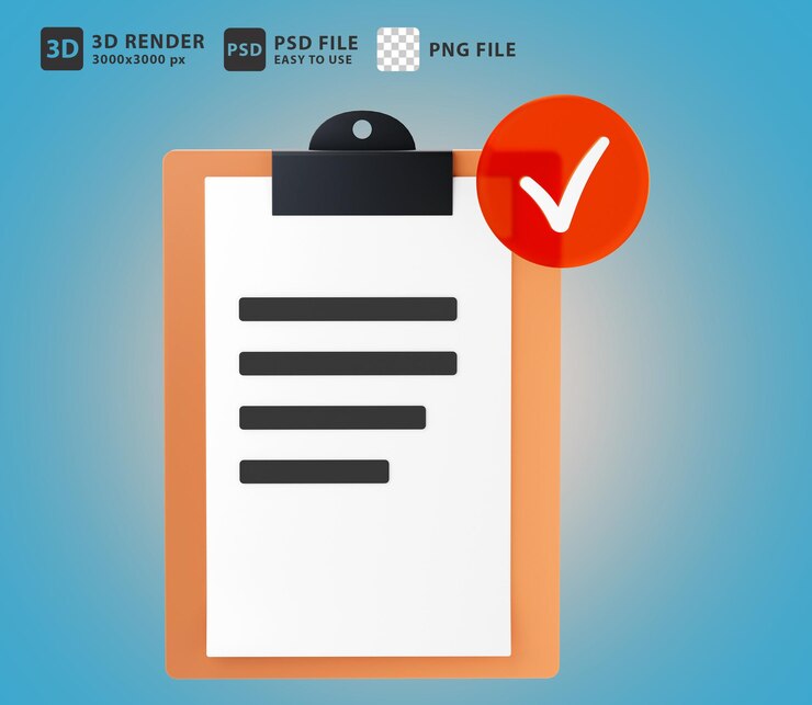 PSD 3d render icon paper board clip