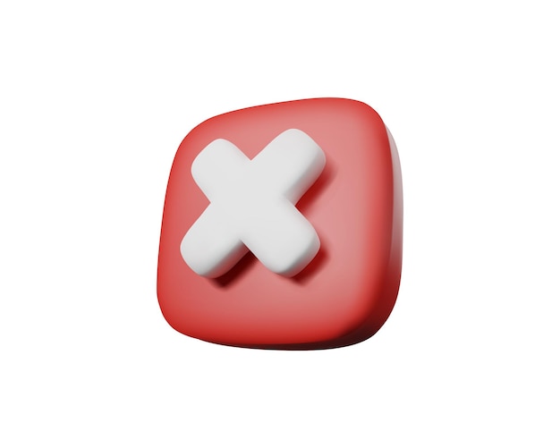 3d render icon of red cross checkmark button cancel sign
