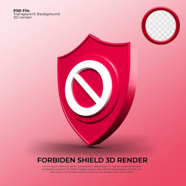 PSD 3d render icon shield forbiden remove delete