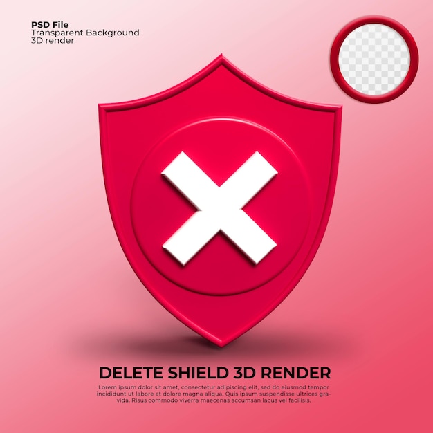 3d render icon shield forbiden remove delete