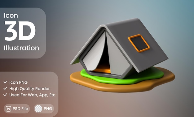 PSD render 3d icon camping con sfondo trasparente