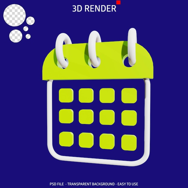 3d render icon transparent calendar