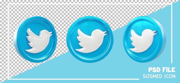 3d render icon twitter social media with coin model and alpha background