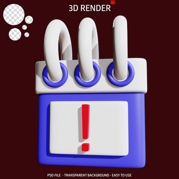 PSD 3d render icon warning calender 1