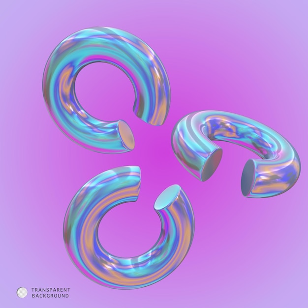3d render icons set of geometric shapes with hologram gradient holographic illustration