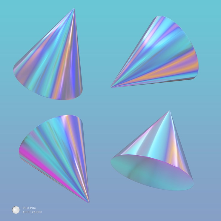 PSD 3d レンダリング アイコン ジオメトリック 形のセット ホログラム グラディエント ホログラフィック イラスト