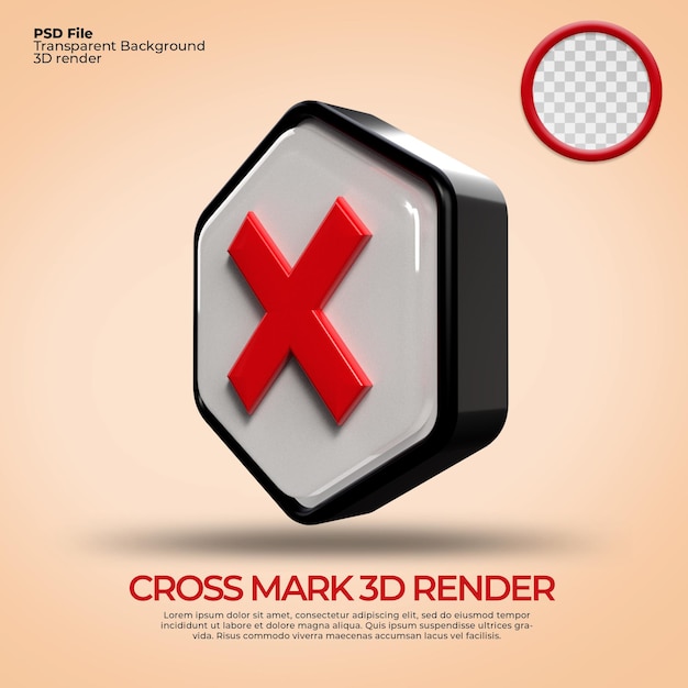 3D render icons symbol cross mark, Cancel, no access