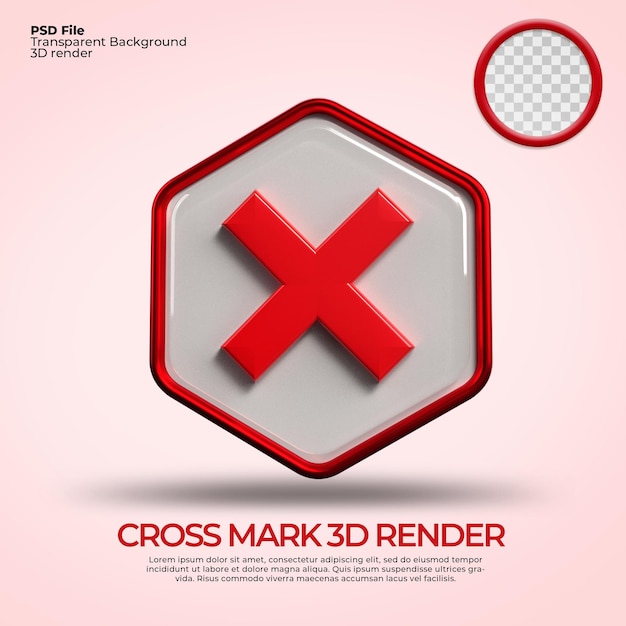 PSD 3d render icons symbol cross mark, cancel, no access