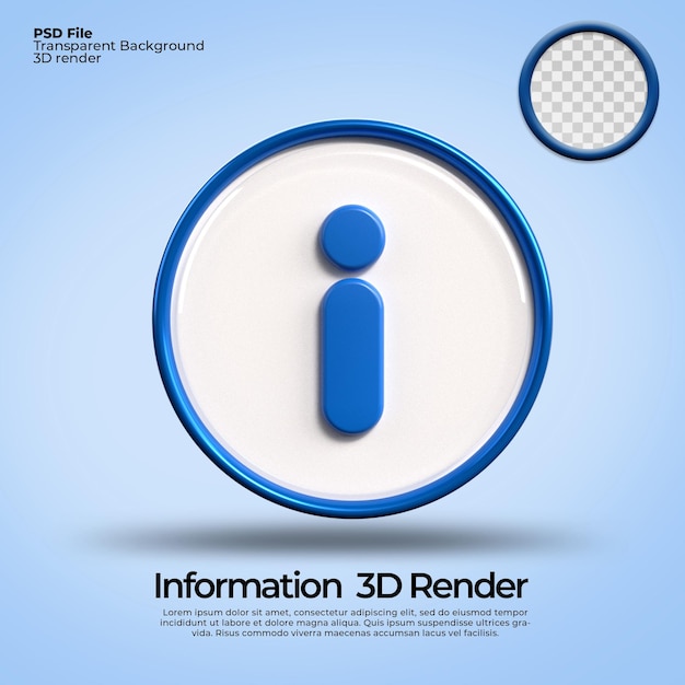 3D render icons symbol information with transparent backgorund blue colors