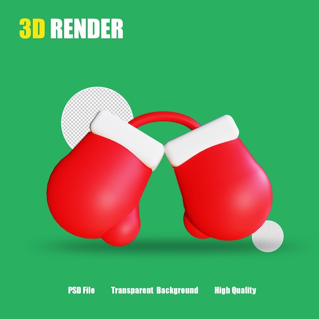 PSD 3d render icoon handschoenen kerst