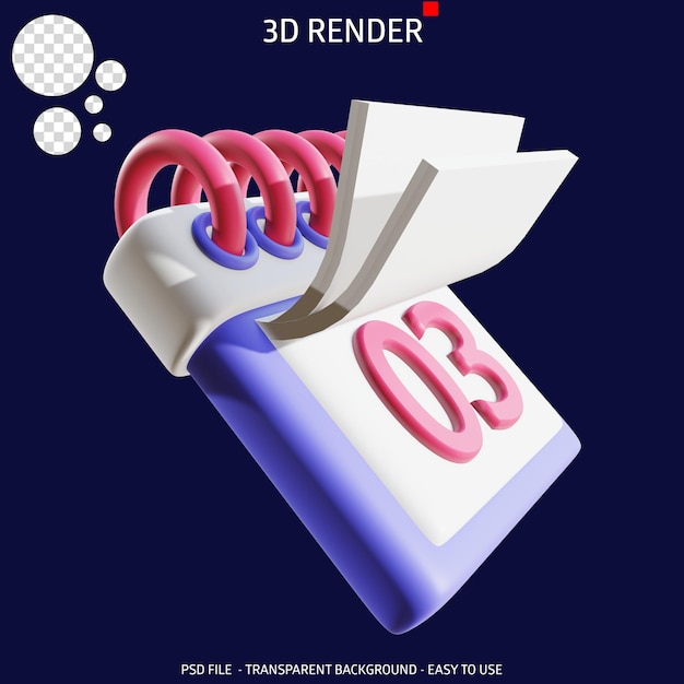 PSD 3d render ikona kalendarza ostrzeżenie 10