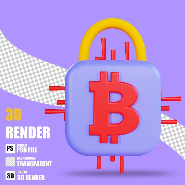 3d Render Ikona Kryptowaluty Bitcoin Scurity 3 Z Przezroczystym Tłem