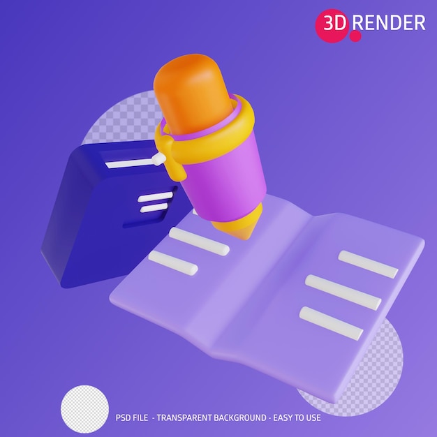 3d Render Ikona Książki