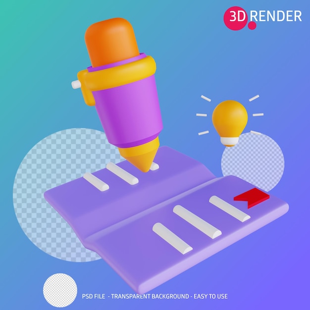 3d Render Ikona Książki