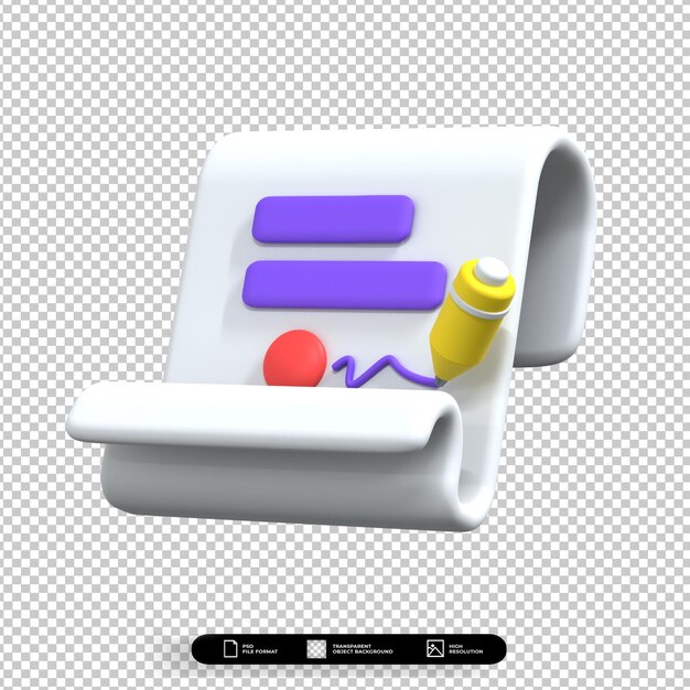 3D render illustratie concept van document ondertekenen pictogram geïsoleerd