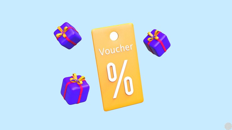PSD 3d render illustratie gouden lint open geschenkkist met geschenkkupon promotie