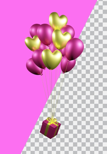 3D render illustratie liefde ballon breng een geschenk transparant