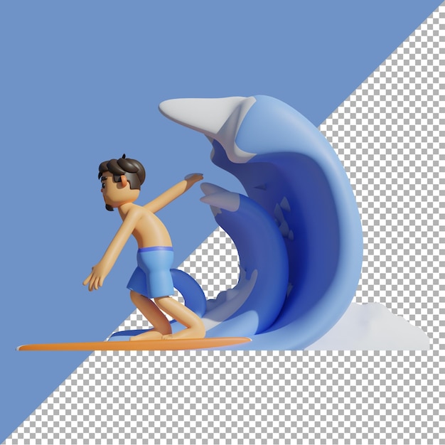 3d render illustratie man surfen cartoon