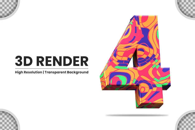 3D render illustratie nummer 4 geïsoleerd met abstracte textuur