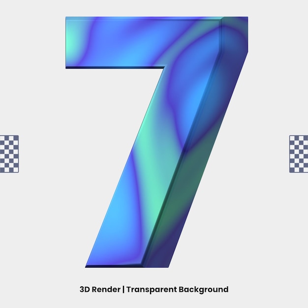 3D render illustratie nummer 7 geïsoleerd met abstracte blauwe textuur