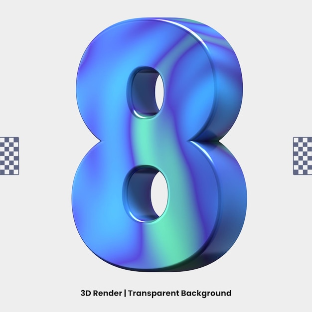 3D render illustratie nummer 8 geïsoleerd met abstracte blauwe textuur