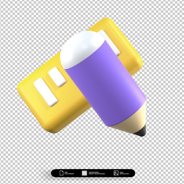 3D render illustratie potlood en liniaal pictogram geïsoleerd