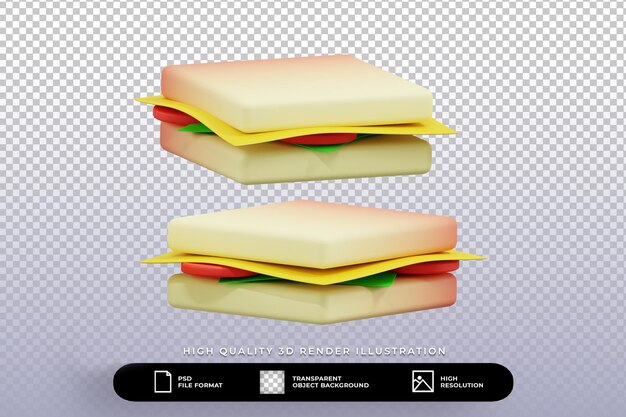 PSD 3d render illustratie sandwich pictogram geïsoleerde set