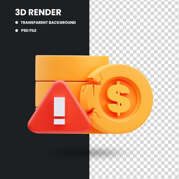 PSD 3d render illustratie van financiële crisis waarschuwingspictogram, recessie