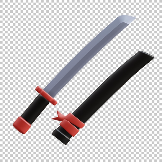 3D Render Illustratie van katana zwaard geïsoleerd premium psd