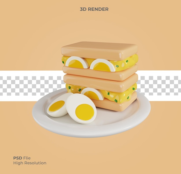 3d render illustratie van roerei sandwich voor ontbijt geïsoleerd