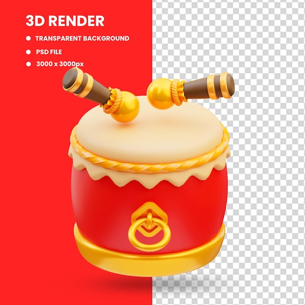 3d render illustratie van traditionele chinese drum percussie instrument icoon, chinees nieuwjaar