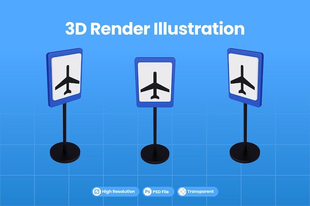 3d render illustratie verkeersborden van airport