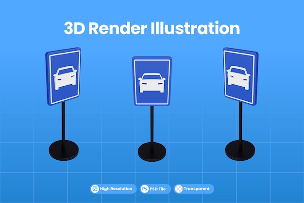 PSD 3d render illustratie verkeersborden van alleen gemotoriseerde voertuigen