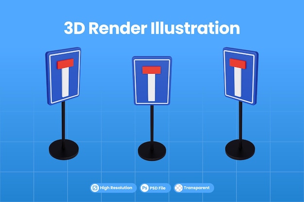 PSD 3d render illustratie verkeersborden van geen doorgaande weg