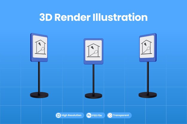 PSD 3d render illustratie verkeersborden van indoor sportcentrum