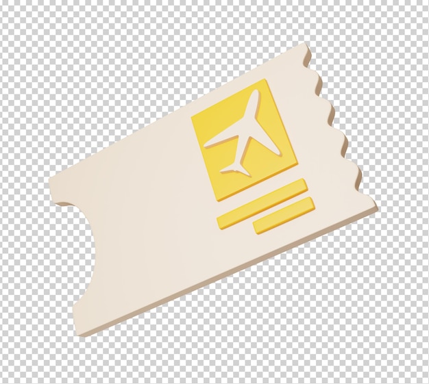 Illustrazione del rendering 3d del biglietto aereo o della carta d'imbarco isolata concetto di vacanza estiva dell'icona di viaggio