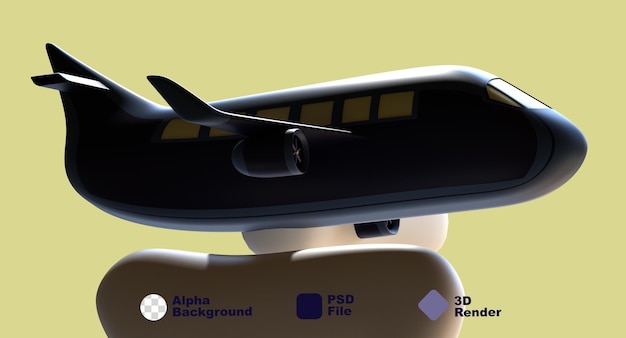 3D Render Illustration airplane travel flight trip with clouds in air