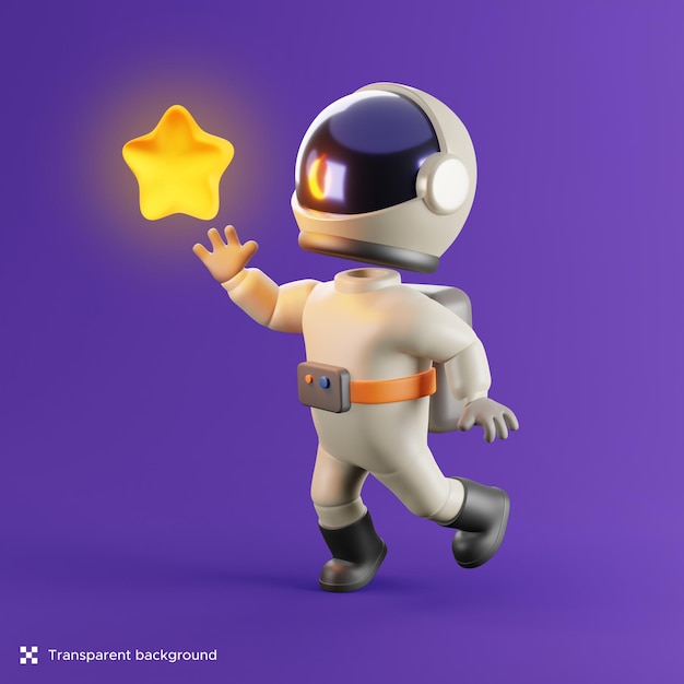 PSD 3d render illustration of astronaut reach for the shining star