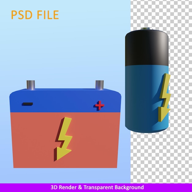 PSD 3d rendering illustrazione batteria