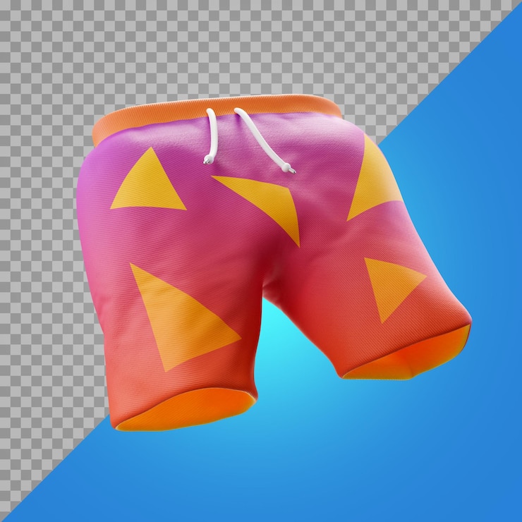 PSD 3d染插圖 印有布料拉和金屬細節的百慕大短褲