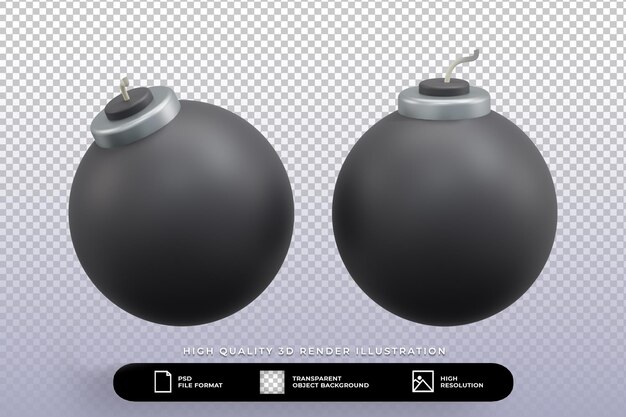 3d render illustration black bomb grenade isolated set