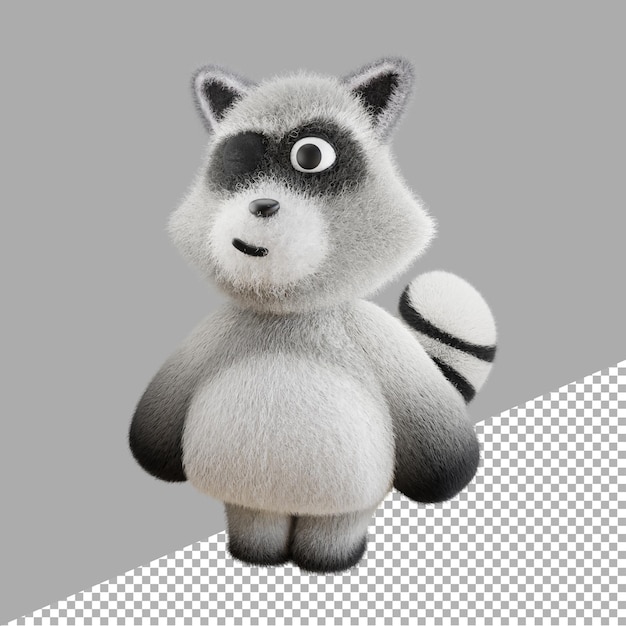 3D render illustration blinked eyes white raccoon animal cartoon