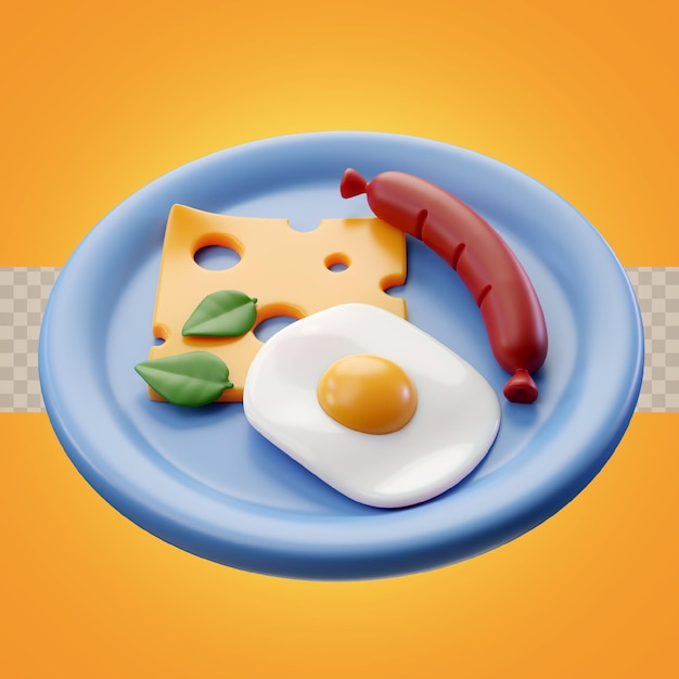 PSD 3d render illustration breakfast with egg cheese and sausage