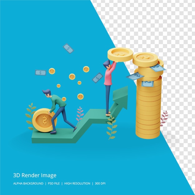 PSD 3d render illustration of business investment concept